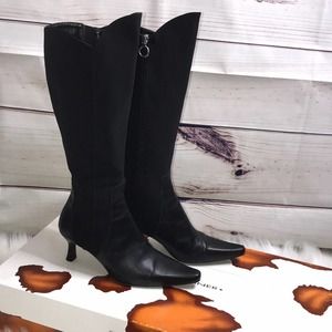 Donald J Pliner Black Calf Silk Elastic Boots 6M